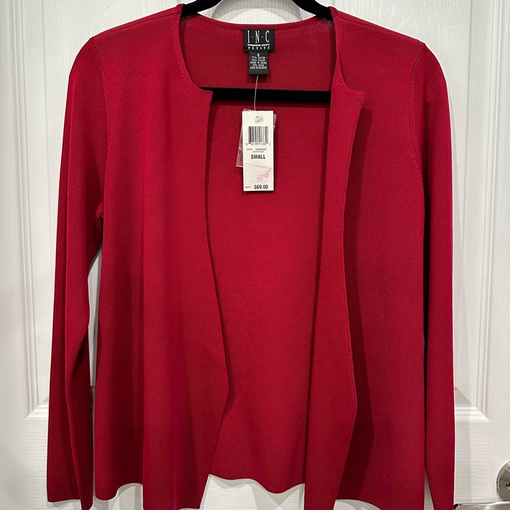 NWT INC Cardigan Sweater. Red Size Small. Retails $69. V front w no buttons